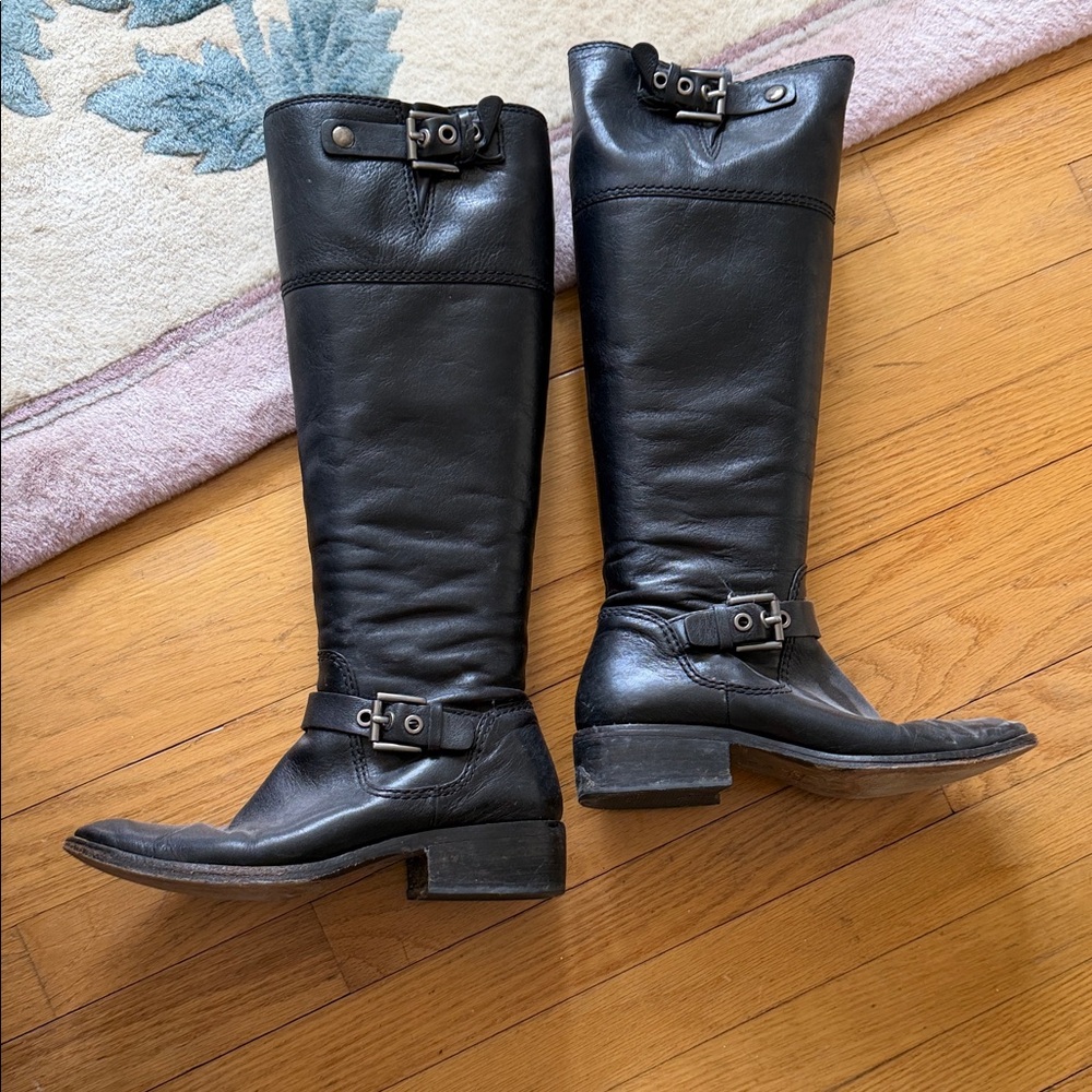 Coach Black Leather Tall Buckle Riding Boots